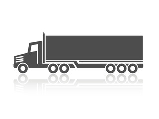 Vector symbol of transport, silhouette of truck, lorry. Monochrome design.
