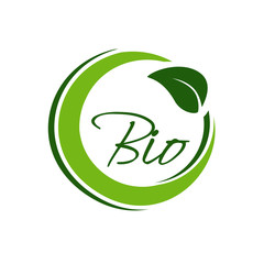 Vector nature circular symbol with leaf, natural simple element, green bio label