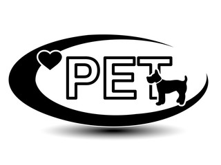 Vector black oval label with symbol of dog and with text Pet.