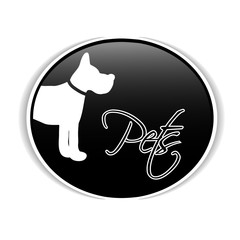 Vector black rounded label with symbol of dog and with text Pets.