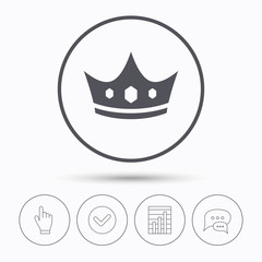 Crown icon. Royal throne leader sign.
