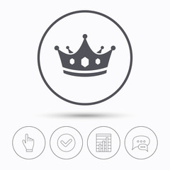 Crown icon. Royal throne leader sign.