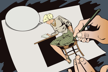 People in retro style. Girl reads letter.