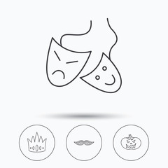 Crown, pumpkin and theater masks icons.