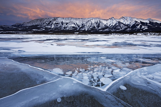 Mount William Booth And Frozen Abraham Lake, Canada