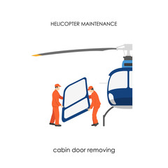 Repair and maintenance of helicopters. Cabin door removing
