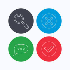 Delete, check and chat speech bubble icons.