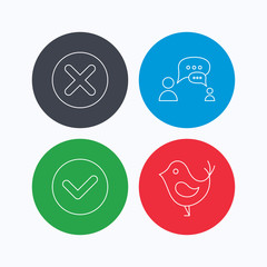 Fototapeta premium Delete, check and chat speech bubble icons.