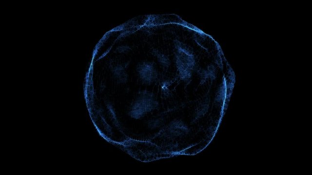 A looping animation of abstract blue glowing nucleus loop over black background.