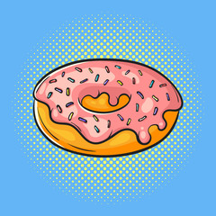 Vector hand drawn pop art illustration of donut. Fast food.