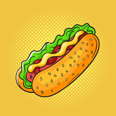 Vector hand drawn pop art illustration of sandwich.