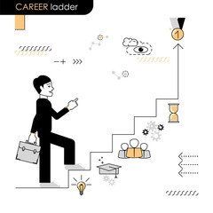 Career ladder. Concept move up the career ladder. Stages of transition to another stage. Vector flat line on a white background