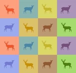 Cartoon deer colorful pattern. Christmas background. Vector illustration.
