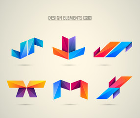 Vector design logo elements big set. Corporate identity icons. Collection of abstract origami logotype elements.