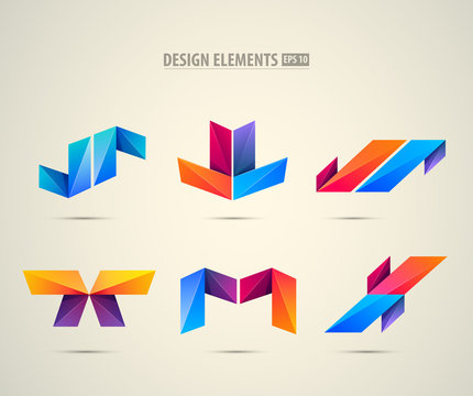 Vector design logo elements big set. Corporate identity icons. Collection of abstract origami logotype elements.