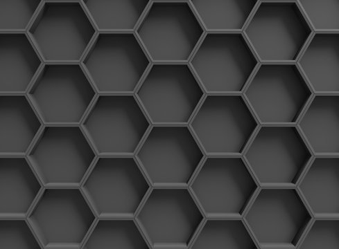 Black hexagons pattern background