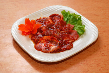 Premium raw japanese beef sliced on plate