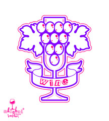 Sparkling wine vector illustration. Stylized empty wineglass wit