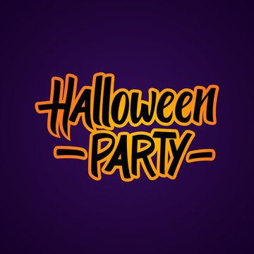 Halloween party text design. Hand drawn lettering. Calligraphic element for your design. Vector illustration.