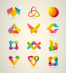 Vector design logo elements big set. Corporate identity icons. Letter o, v, u, c, a design