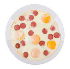 Fried eggs with sausage slices
