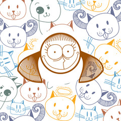 Vector art colorful drawing of happy woman with modern hairstyle