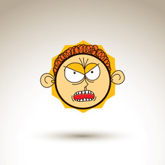 Vector artistic colorful drawing of furious person face, communi