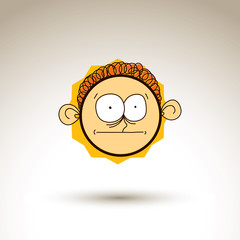 Vector colorful hand drawn illustration of curious cartoon boy i