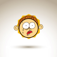 Vector graphic drawing of sad personality face, bizarre male por