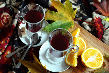 Two glasses with mulled wine..