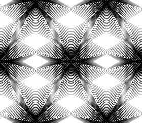 Black and white illusive abstract seamless pattern with overlapp