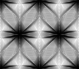 Geometric monochrome stripy overlay seamless pattern, black and