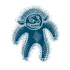 Character monster vector flat illustration, blue mutant, devil.