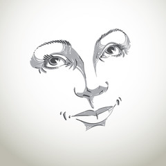 Hand-drawn illustration of woman face, black and white mask with