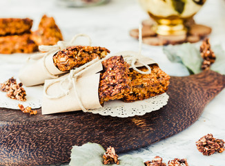 Pumpkin granola bars with peanut butter and seeds