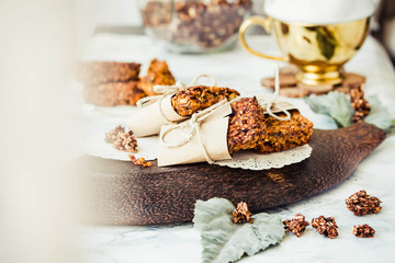 Pumpkin granola bars with peanut butter and seeds