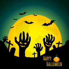 abstract halloween background, zombies hand in graveyard