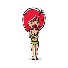 Facial expression of a red-head girl, sexy female vector cartoon