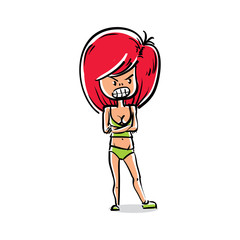 Facial expression of a red-head girl, sexy female vector cartoon