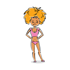 Vector full-length portrait of beautiful blonde lady. Cartoon ha