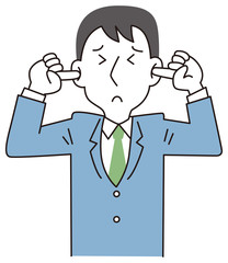 聞かないポーズをするビジネスマン