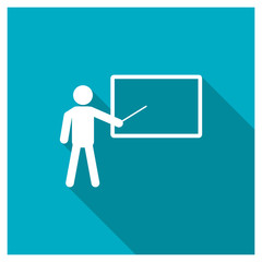 Teacher icon, image jpg, vector eps, flat web, material icon, icon with long shadow on blue background