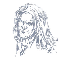 Vector art drawing, portrait of nasty girl with wrinkles making