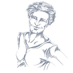 Artistic hand-drawn vector image, black and white portrait of de