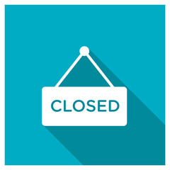 Closed icon, image jpg, vector eps, flat web, material icon, icon with long shadow on blue background