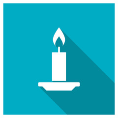 Candle icon, image jpg, vector eps, flat web, material icon, icon with long shadow on blue background