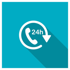 24 hours service icon, image jpg, vector eps, flat web, material icon, icon with long shadow on blue background