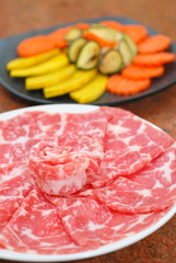 Premium raw japanese beef sliced on plate