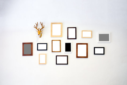 Wooden frame photo decorate white wall