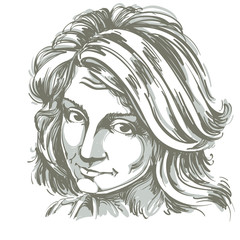 Artistic hand-drawn vector image, black and white portrait of de